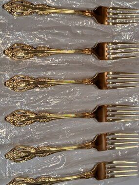 NEW Oneida Community GOLDEN BRAHMS Gold Electroplate Lot of 6 Dinner Forks 7.25"